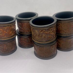Polyresin Carved Wood DesignNapkin Rings - Set of 8